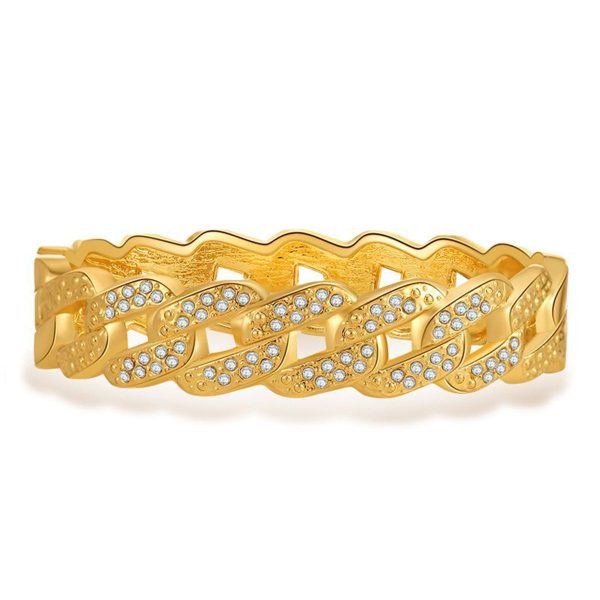 Cubic Zirconia & 18K Gold-Plated Curb Chain Bangle Online Sale