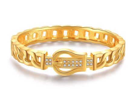 Cubic Zirconia & 18K Gold-Plated Belt Buckle Bangle on Sale