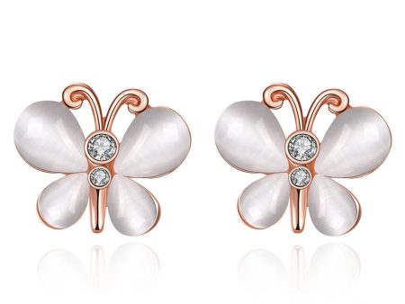 Cats Eye & Cubic Zirconia 18K Rose Gold-Plated Butterfly Stud Earrings Supply