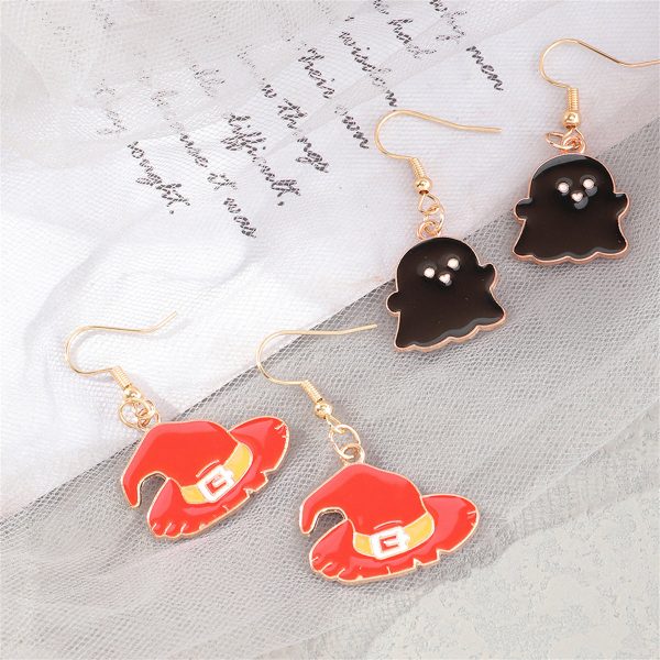 Orange Enamel & 18K Gold-Plated Witch Hat Ghost Drop Earrings Set Cheap