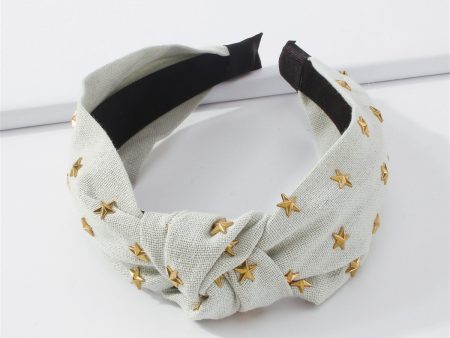 Light Green Polyster & 18K Gold-Plated Stars Knot-Accent Hard Headband For Sale