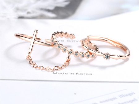 Cubic Zirconia & 18K Rose Gold-Plated Linked Adjustable Ring Set Discount