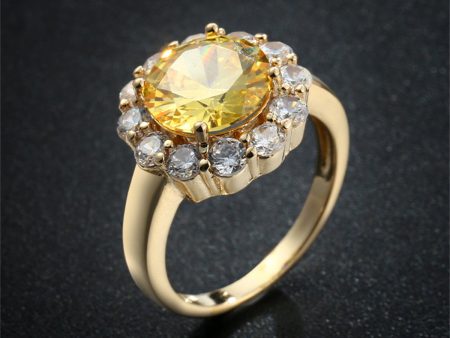 Yellow Crystal & Cubic Zirconia 18K Gold-Plated Halo Ring Supply