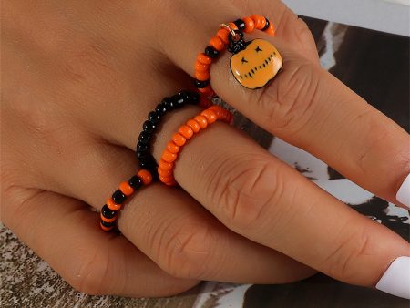 Orange & Black Howlite Pumpkin Stretch Ring Set Supply