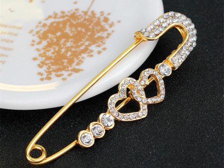 Cubic Zirconia & 18K Gold-Plated Open Heart Pin Brooch For Sale