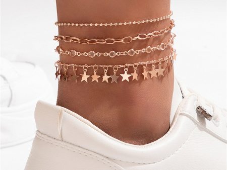 Cubic Zirconia & 18K Rose Gold-Plated Bead & Star Station Anklet Set Cheap