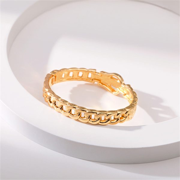 Cubic Zirconia & 18K Gold-Plated Belt Buckle Bangle on Sale