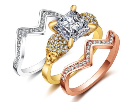 Crystal & Cubic Zirconia Tri-Tone Skull & Band Ring Set Online Sale