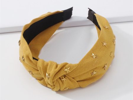 Mustard Polyster & 18K Gold-Plated Stars Knot-Accent Hard Headband Fashion