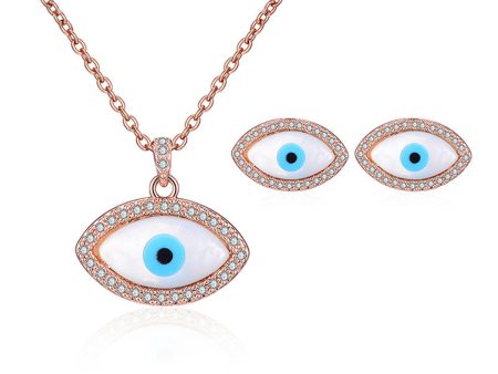 Cubic Zirconia & 18K Rose Gold-Plated Evil Eye Stud Earrings & Pendant Necklace For Discount