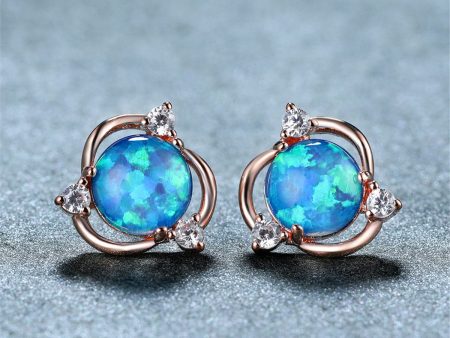 Blue Opal & Cubic Zirconia 18K Rose Gold-Plated Round Stud Earrings Online Hot Sale