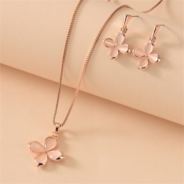 Cats Eye & 18K Rose Gold-Plated Flower Drop Earrings & Pendant Necklace Online Hot Sale