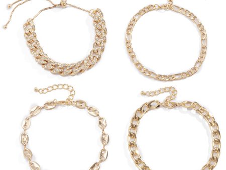 Cubic Zirconia & 18K Gold-Plated Mariner Chain Anklet Set Online now