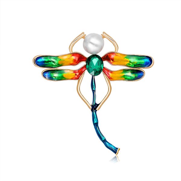 Crystal & Pearl Enamel 18K Gold-Plated Dragonfly Brooch Supply