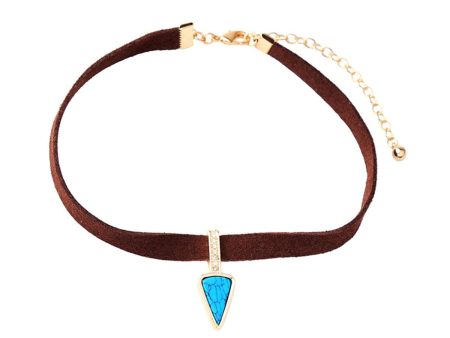 Turquoise & Cubic Zirconia Triangle Choker Necklace on Sale