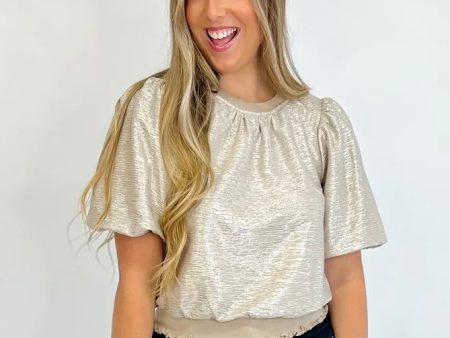 Fashionable Foil Puff Sleeve Top Hot on Sale