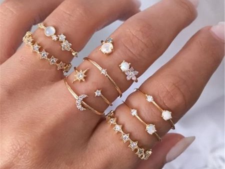 Moonstone & Cubic Zirconia Celestial Ring Set Supply