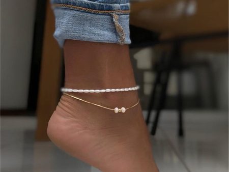 Pearl & 18K Gold-Plated Beaded Anklet Set Discount