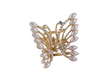 Pearl & Cubic Zirconia 18K Gold-Plated Butterfly Hair Clip Cheap