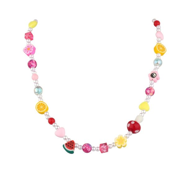 Crystal & Pearl Multicolor Polymer Clay Flower Fruit Station Necklace Online now