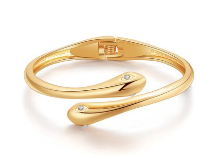 Cubic Zirconia & 18K Gold-Plated Double Snakes Hinge Bypass Bangle For Sale