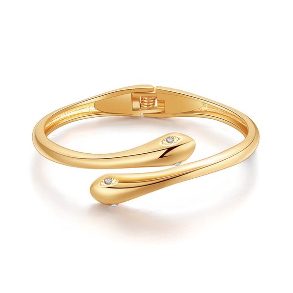 Cubic Zirconia & 18K Gold-Plated Double Snakes Hinge Bypass Bangle For Sale