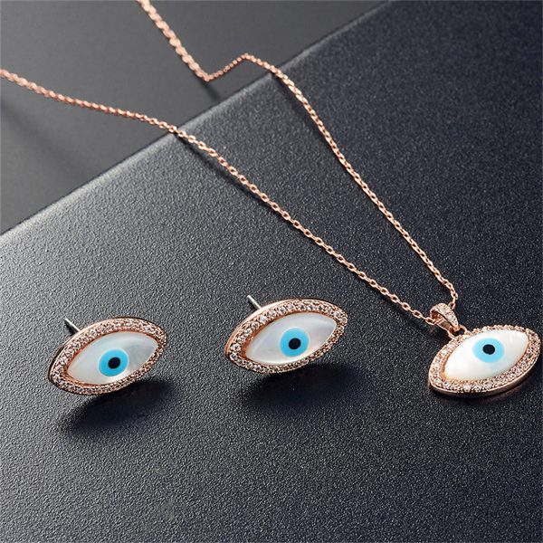 Cubic Zirconia & 18K Rose Gold-Plated Evil Eye Stud Earrings & Pendant Necklace For Discount