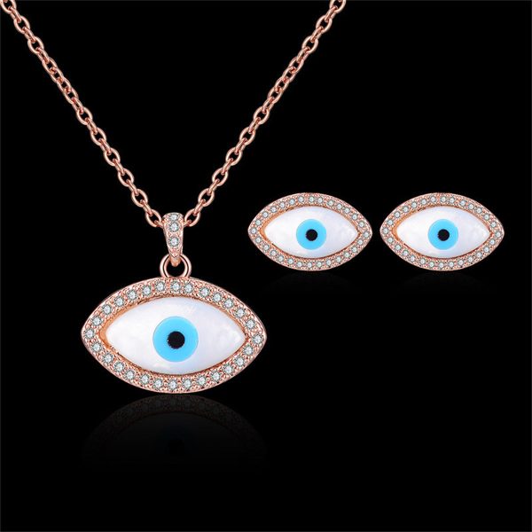 Cubic Zirconia & 18K Rose Gold-Plated Evil Eye Stud Earrings & Pendant Necklace For Discount