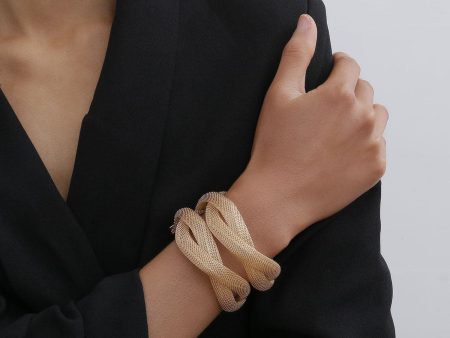 18K Gold-Plated Net Stacked Cuff Online now