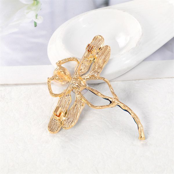 Crystal & Pearl Enamel 18K Gold-Plated Dragonfly Brooch Supply