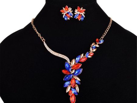 Cubic Zirconia & 18K Gold-Plated Red Statement Earrings & Necklace For Sale