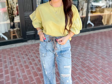 [Oli & Hali] Washed Bubble Sleeve Top For Sale