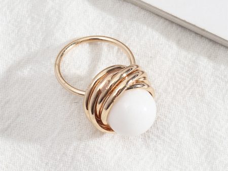 White Resin & 18K Gold-Plated Wire-Wrapped Ring For Cheap