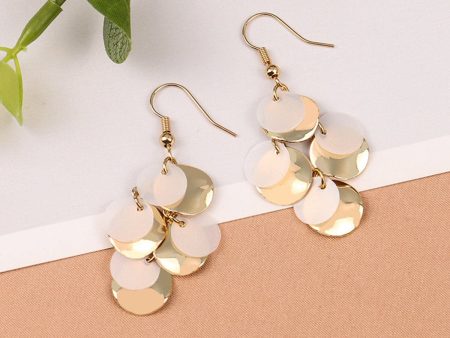 White Sequin & 18K Gold-Plated Drop Earrings Supply