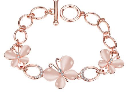 Cats Eye & Cubic Zirconia 18K Rose Gold-Plated Butterfly Bracelet Fashion