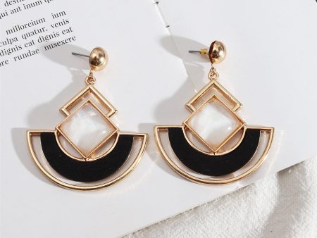 White Shell & Wood 18K Gold-Plated Rhombus Fan Drop Earrings For Cheap