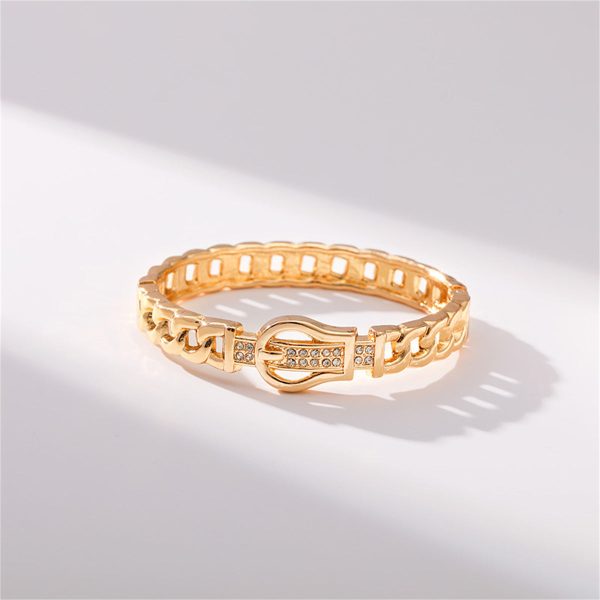 Cubic Zirconia & 18K Gold-Plated Belt Buckle Bangle on Sale