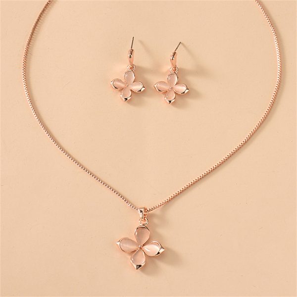 Cats Eye & 18K Rose Gold-Plated Flower Drop Earrings & Pendant Necklace Online Hot Sale