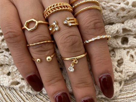 Cubic Zirconia & 18K Gold-Plated Openwork Bypass Ring Set Hot on Sale