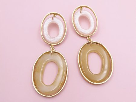 White Resin & 18K Gold-Plated Dual-Circle Drop Earrings For Cheap