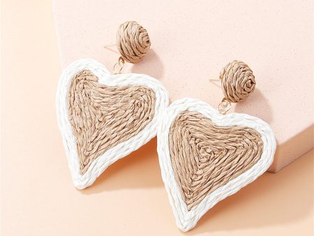 White Raffia & 18K Gold-Plated Heart Drop Earrings on Sale