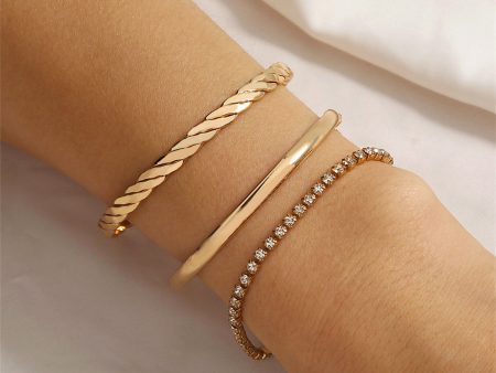 Cubic Zirconia & 18K Gold-Plated Twine Cuff Tennis Bracelet Set Cheap