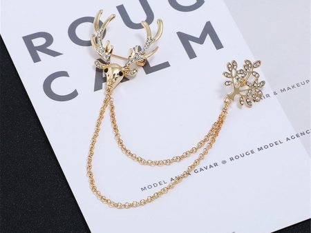 Cubic Zirconia & 18K Gold-Plated Reindeer Branch Layered Chain Brooch Hot on Sale