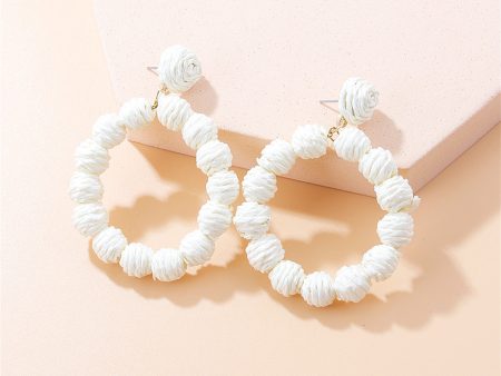 White Raffia & 18K Gold-Plated Beaded Hoop Drop Earrings For Discount