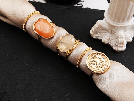 Orange Resin & 18K Gold-Plated Coin Ring Set Online Sale