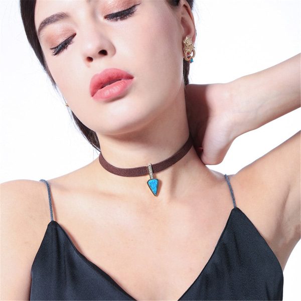 Turquoise & Cubic Zirconia Triangle Choker Necklace on Sale