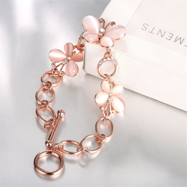 Cats Eye & Cubic Zirconia 18K Rose Gold-Plated Butterfly Bracelet Fashion