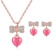 Cats Eye & Cubic Zirconia Bow Heart Drop Earrings & Pendant Necklace Fashion