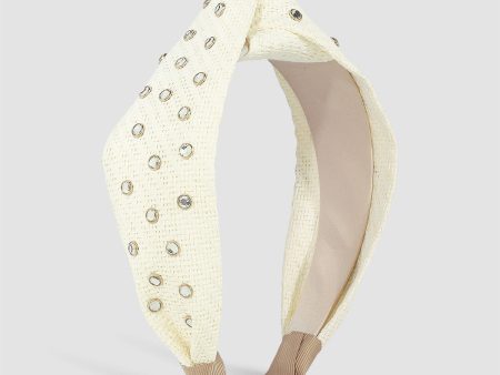 Cubic Zirconia & White Raffia Knot Hard Headband Online Hot Sale