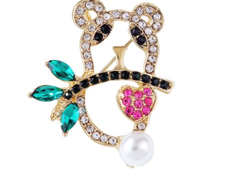 Crystal & Cubic Zirconia Pearl 18K Gold-Plated Openwork Panda Brooch Fashion